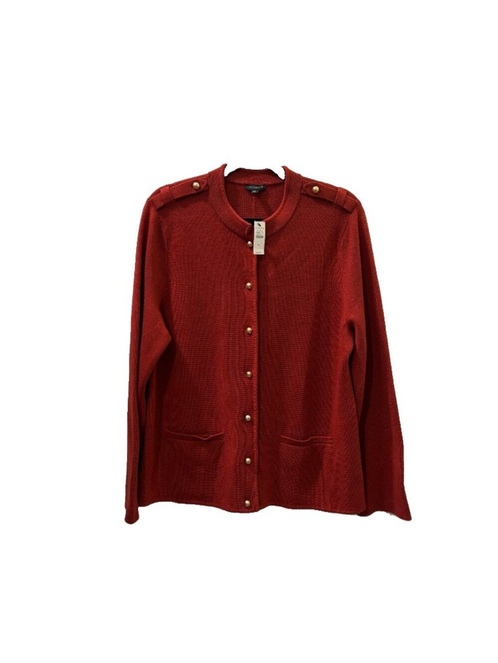 Talbots Rust Knit Sweater Jacket Gold Buttons Mock Neck Merino Wool Size XL NWT